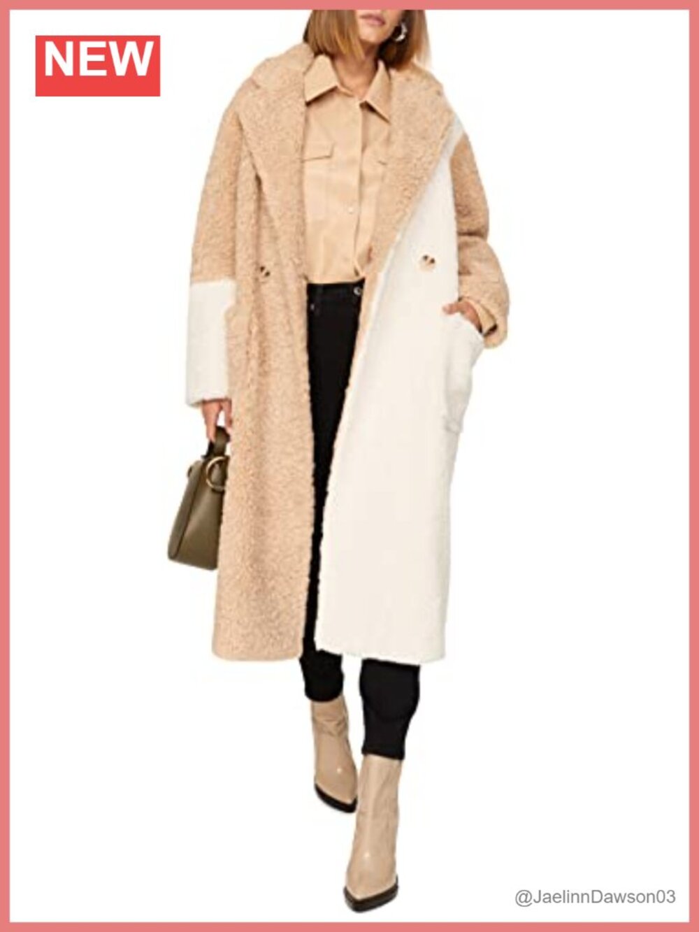 Colorblock Sherpa Midi Coat Long Sleeve Cold Weather Overcoat